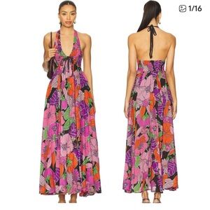 Free People bayside floral halter maxi dress